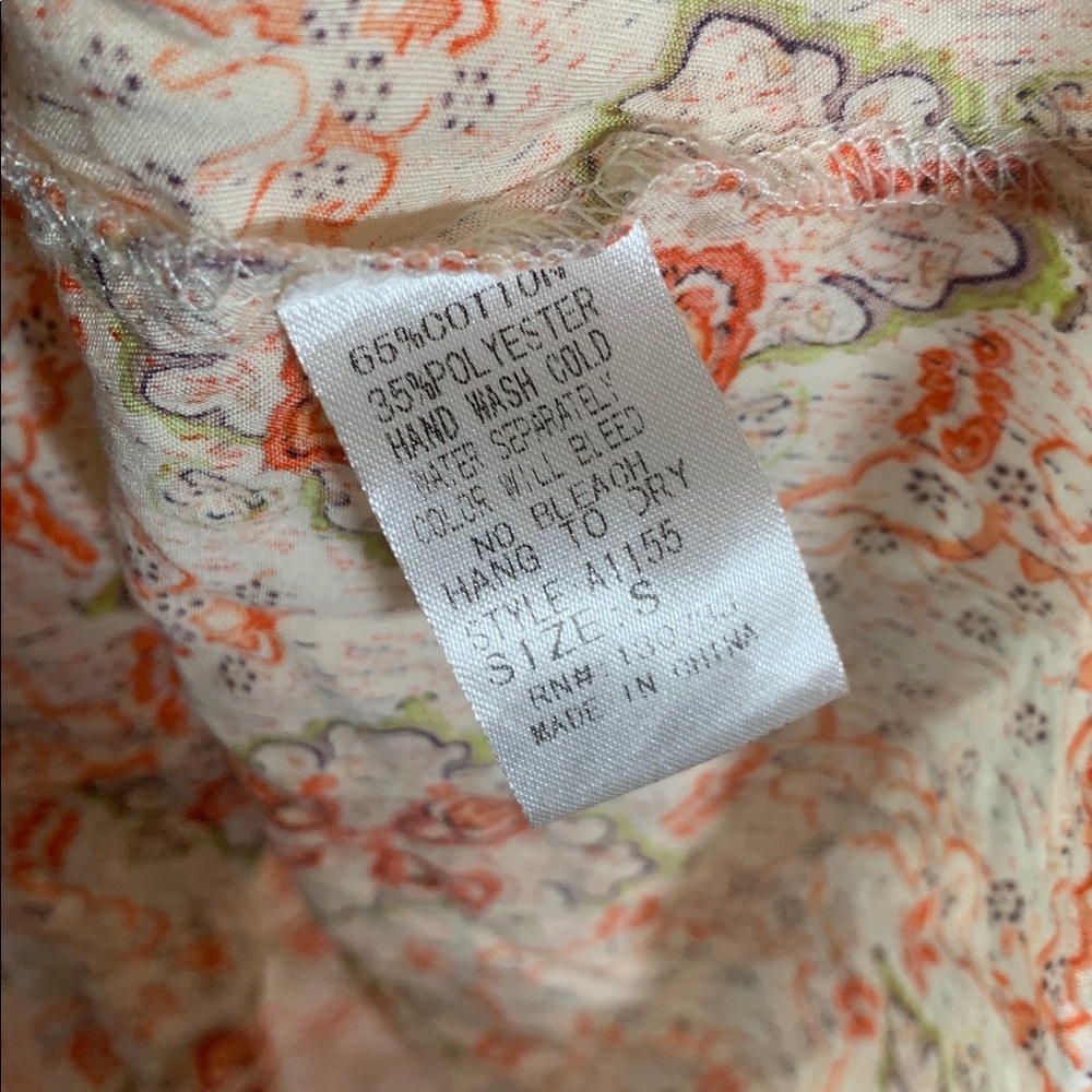 Umgee Womens Baybdoll 3/4 Bell Sleeve Flowy Top Orange Printed Sz S Boho Hippie - Picture 4 of 6